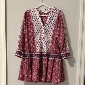 Veronica Beard Red and White Paisley Long Sleeve Dress - Excellent Condition